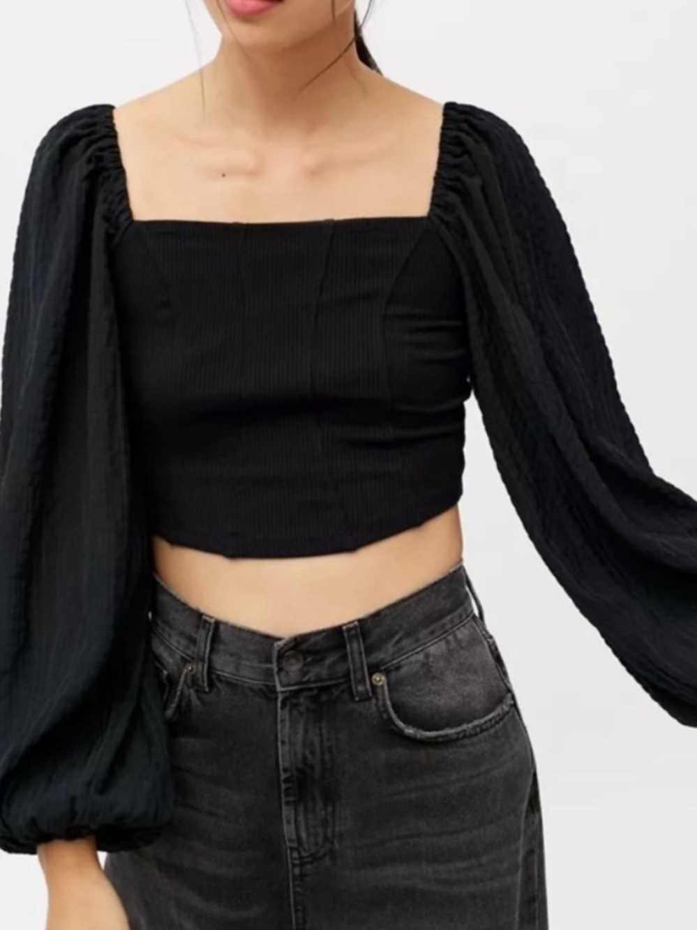Urban Outfitters Claudia Square-Neck Puff Sleeve Crop Top